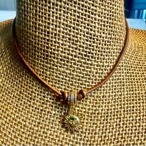 Sun Pendant Leather Necklace